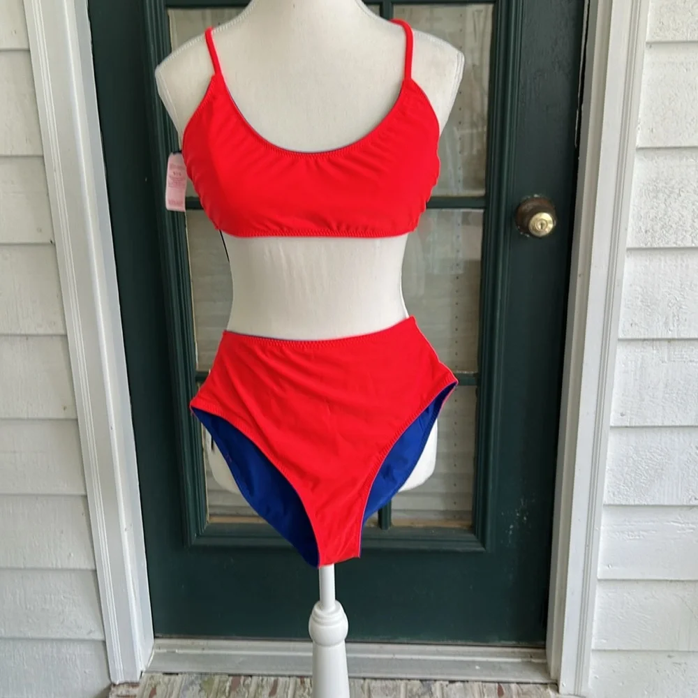 Reversible NWT Blue & Red Women's Swim Halter Top